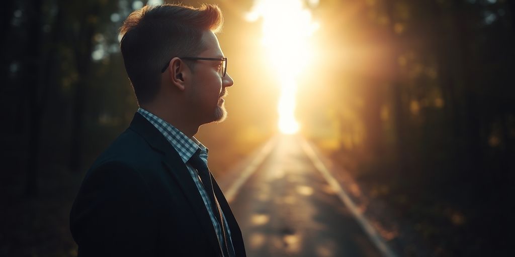 Business owner looking towards a bright horizon.