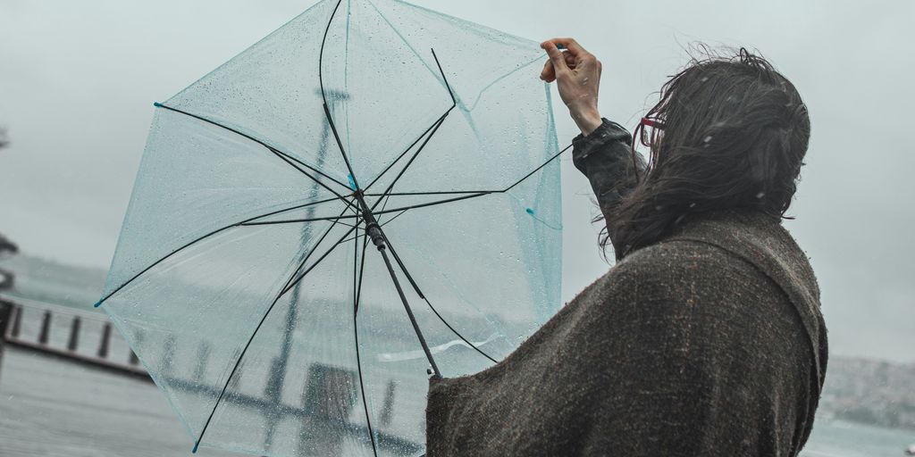 woman in black jacket holding umbrella