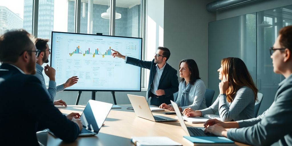 Équipe en réunion collaborative, planifiant l'optimisation des ventes.