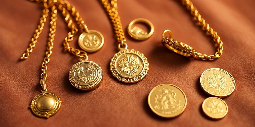 Héritage en or sous forme de bijoux et de pièces.