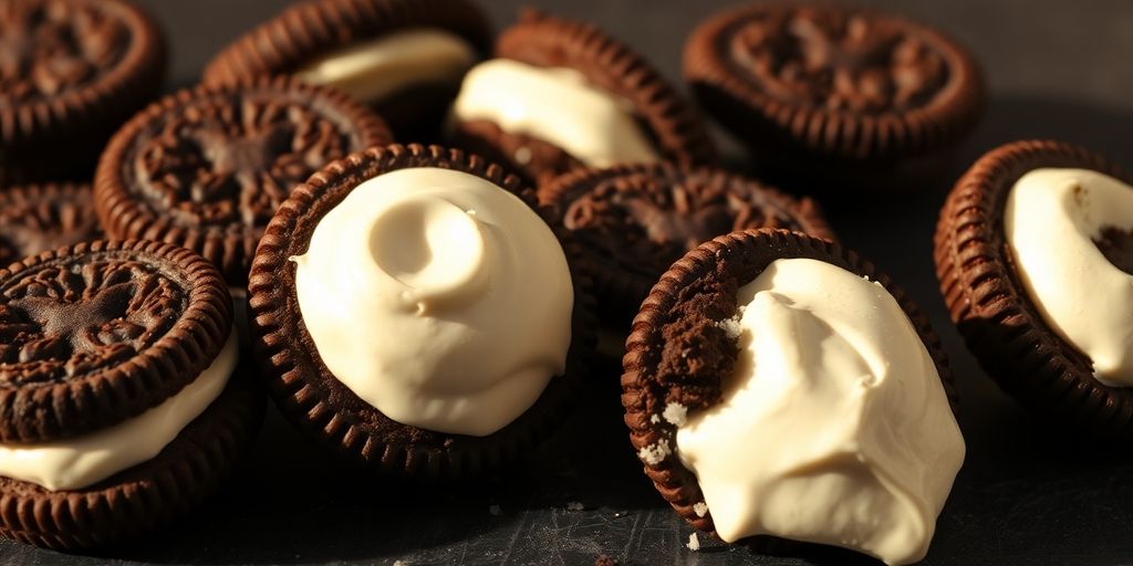 Oreo cookies and cream close-up.