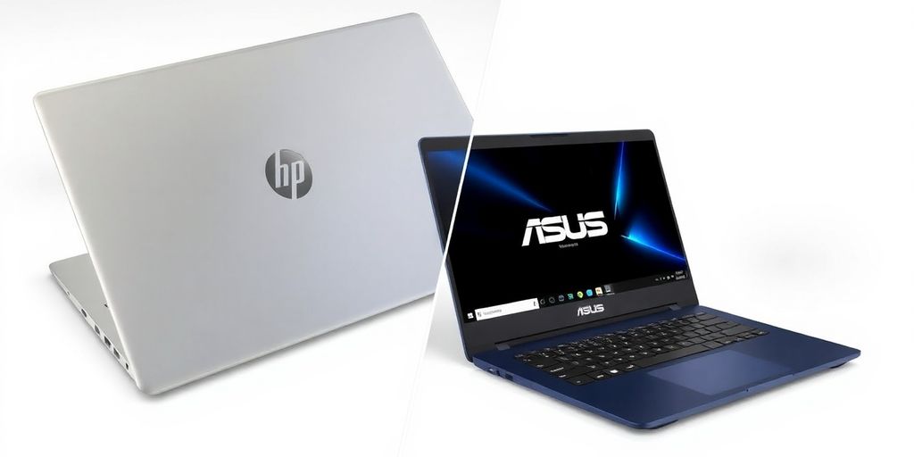 صورة مقارنة بين أجهزة الكمبيوتر المحمولة hp و asus