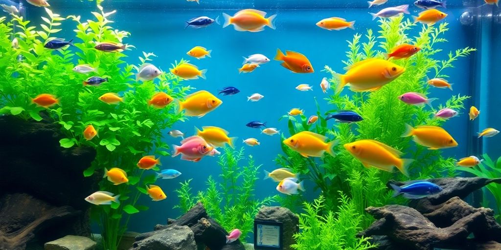 Colorful live fish swimming in a lush aquarium.