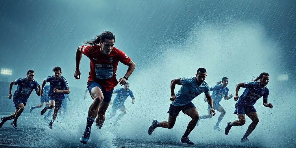 Athlete playing sports in challenging weather conditions.