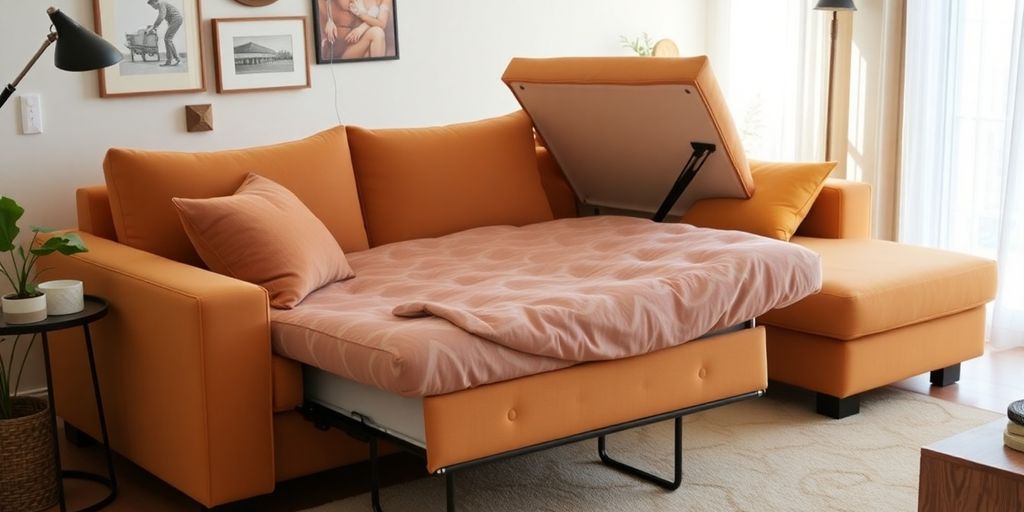 IKEA sleeper sofa in a stylish living room setting.
