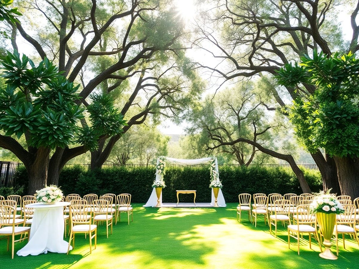 Outdoor wedding venue in Portugal with lush greenery.