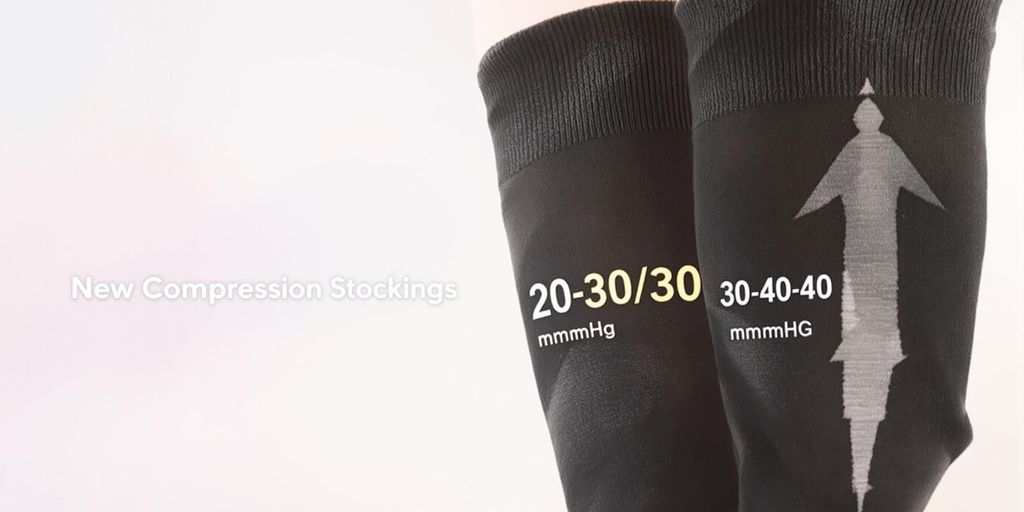 Meias de compressão 20-30 mmHg e 30-40 mmHg.