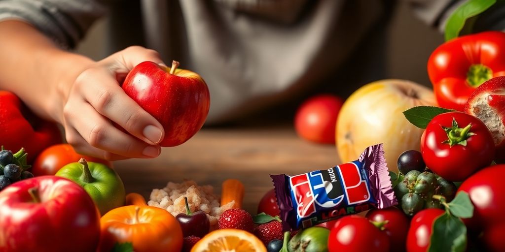 Healthy food choices overcoming junk food temptation.