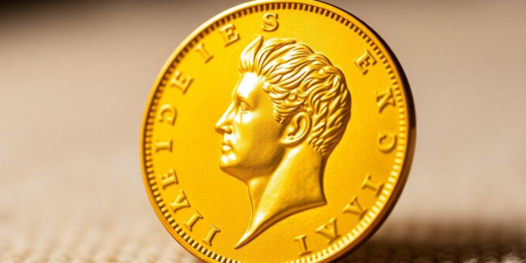Pièce de Napoléon en or sur fond neutre.