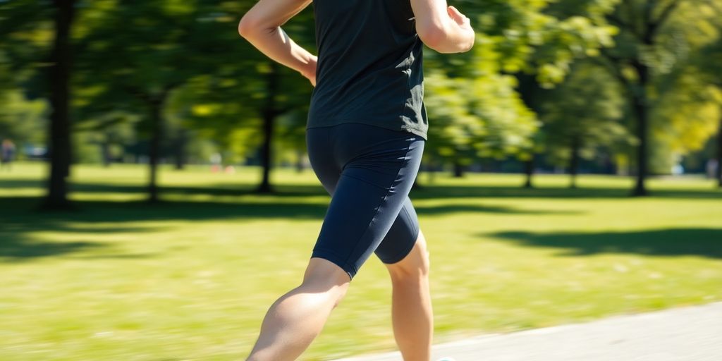 Person jogging outdoors with vibrant energy.