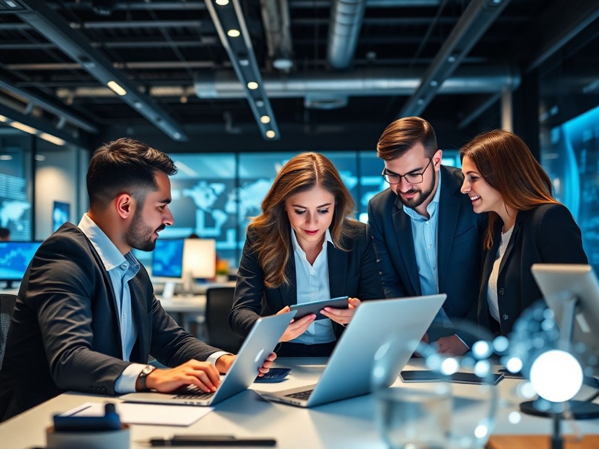 Oameni moderni lucrează la proiecte digitale viitoare.