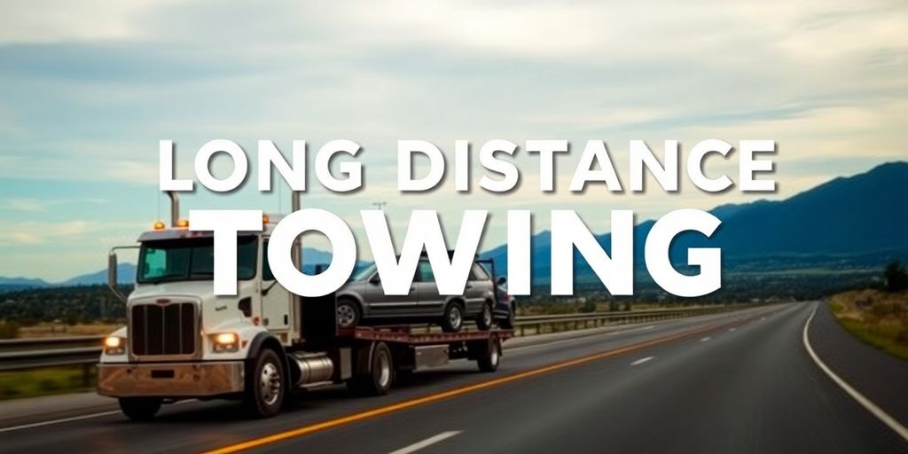 Tow truck hauling a vehicle on a highway.