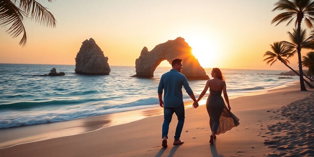 Couple on beach, Cabo San Lucas arch
