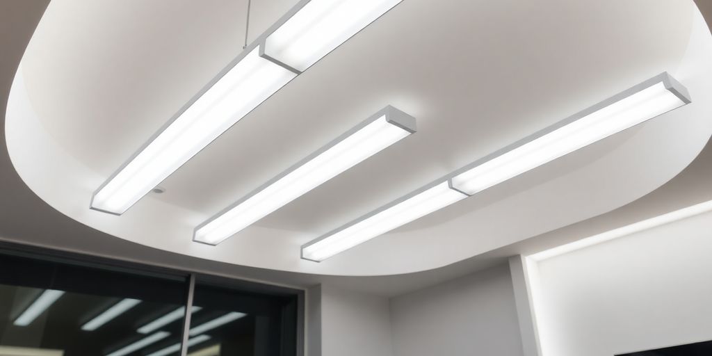 Bright room with energy-efficient LED light tubes.