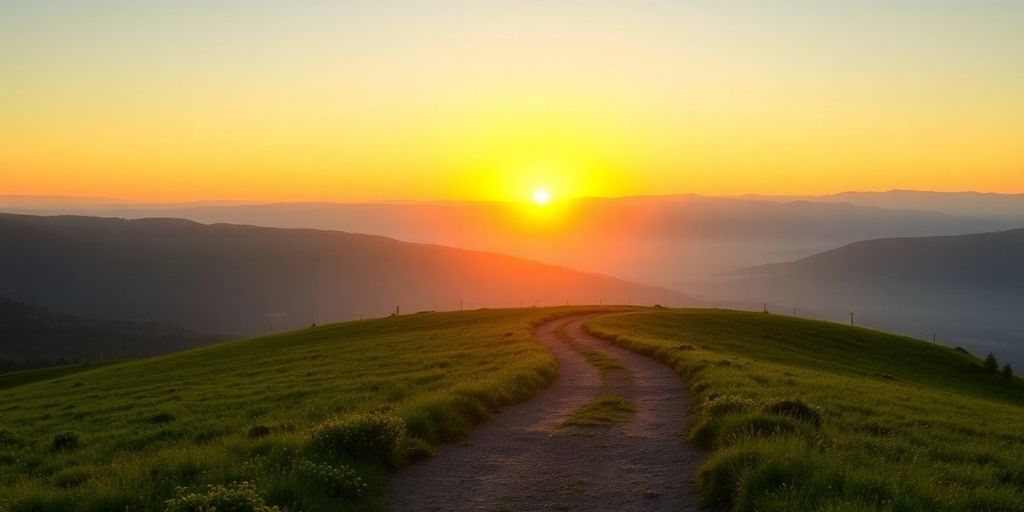 Scenic path through greenery at sunrise, symbolizing recovery.