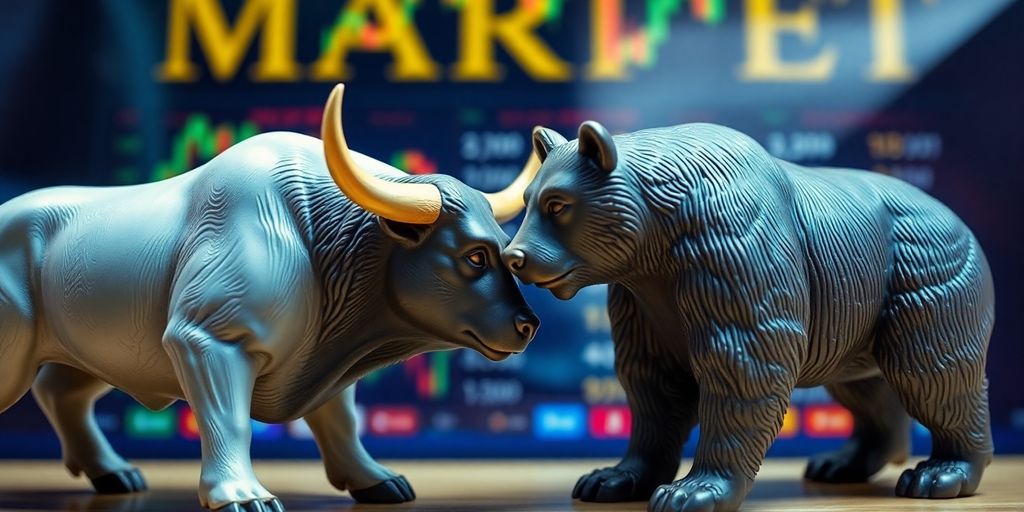 Bull and bear figures in a dynamic market setting.