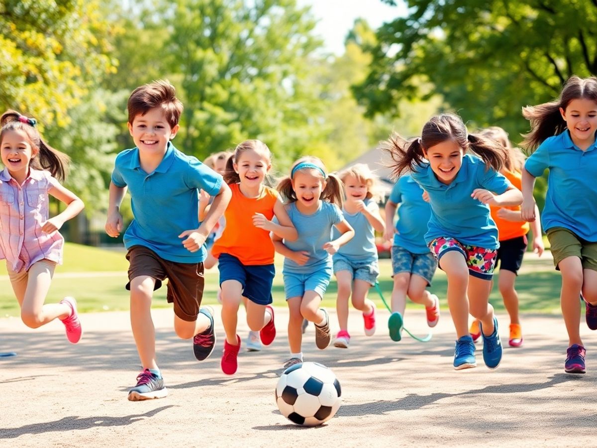 Copii jucându-se în parc, bucurându-se de sport.
