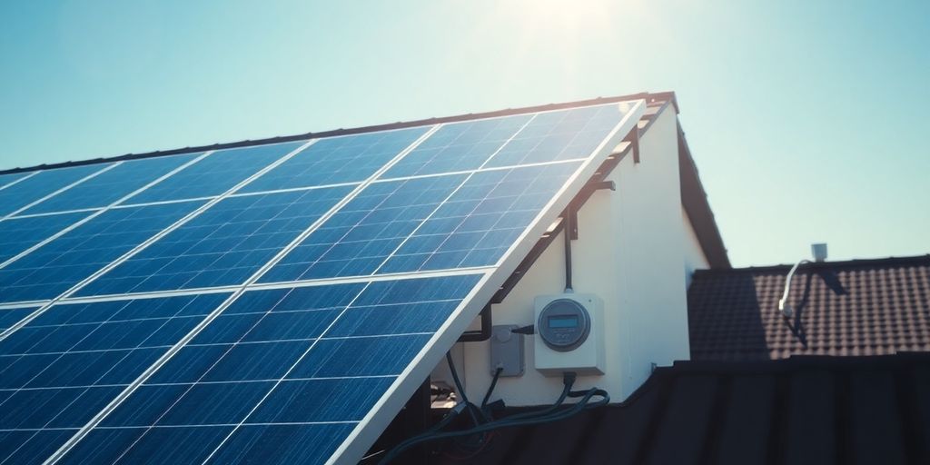 Panneaux solaires et compteur pour visualiser le schéma de raccordement photovoltaique autoconsommation