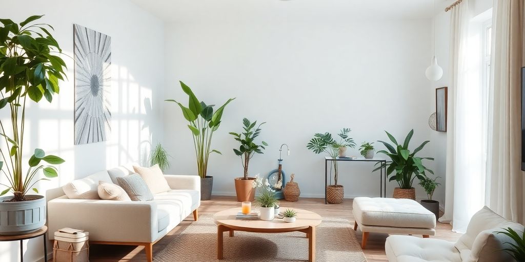 Wellness-centered home design with plants and natural light.