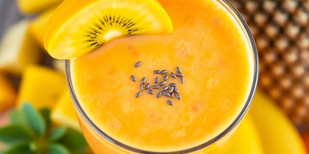 Smoothie солнца com frutas frescas e coloridas.