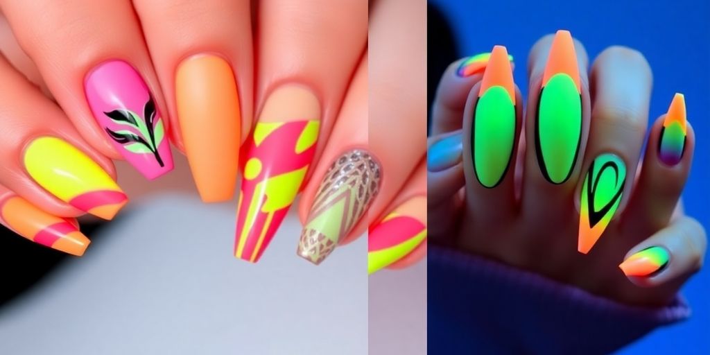 Unhas vibrantes e modernas em cores neon.