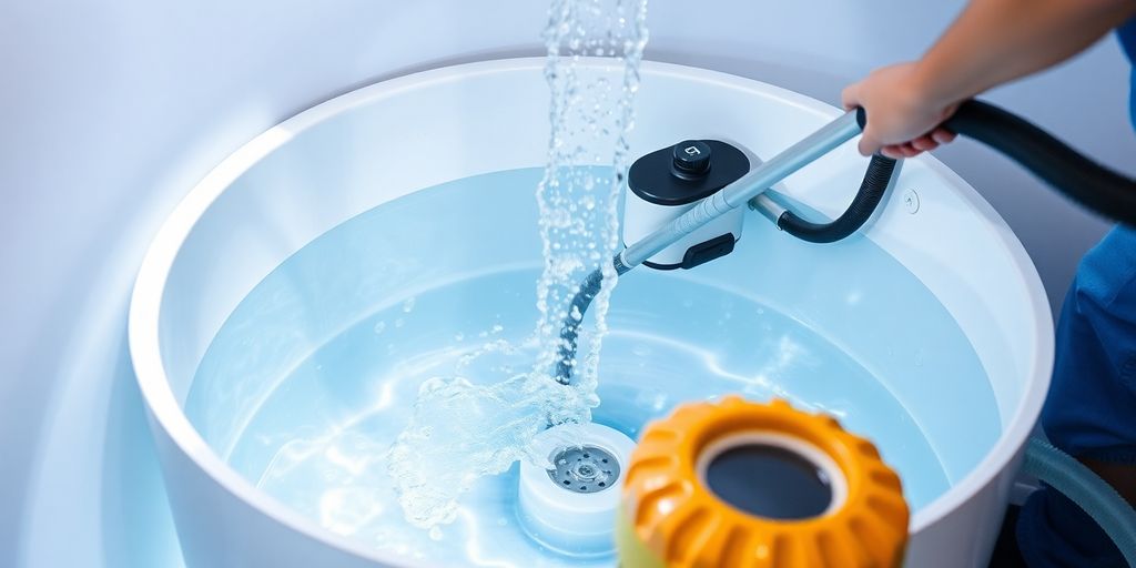 صورة لخزان مياه نظيف أثناء عملية التنظيف