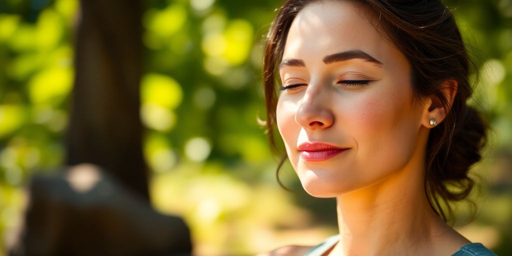 Serene person meditating outdoors, sunrise.