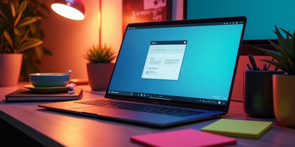 Modern workspace with Notion on the screen.