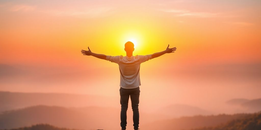 Confident person looking at bright future