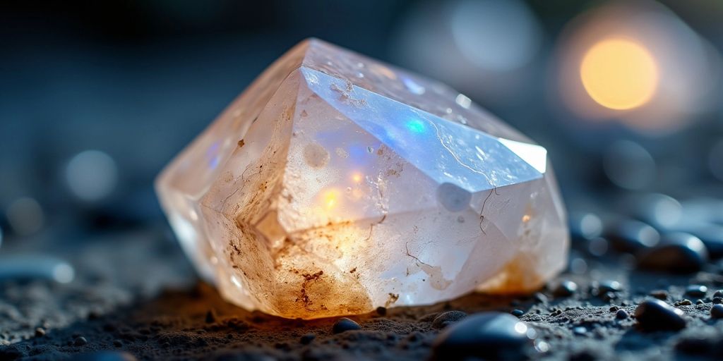 Primo piano di una pietra di luna luminosa