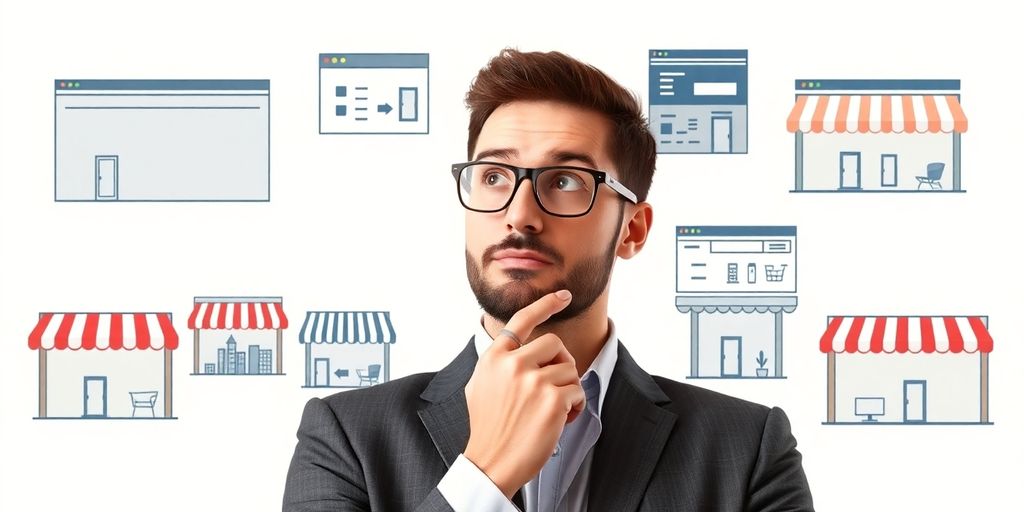 Business owner comparing platform software options.