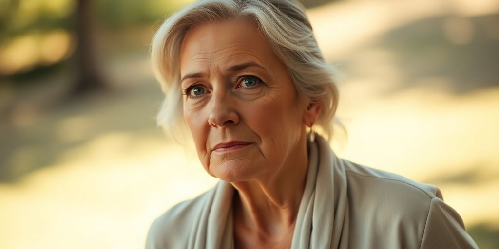 Woman looking thoughtfully into the distance.