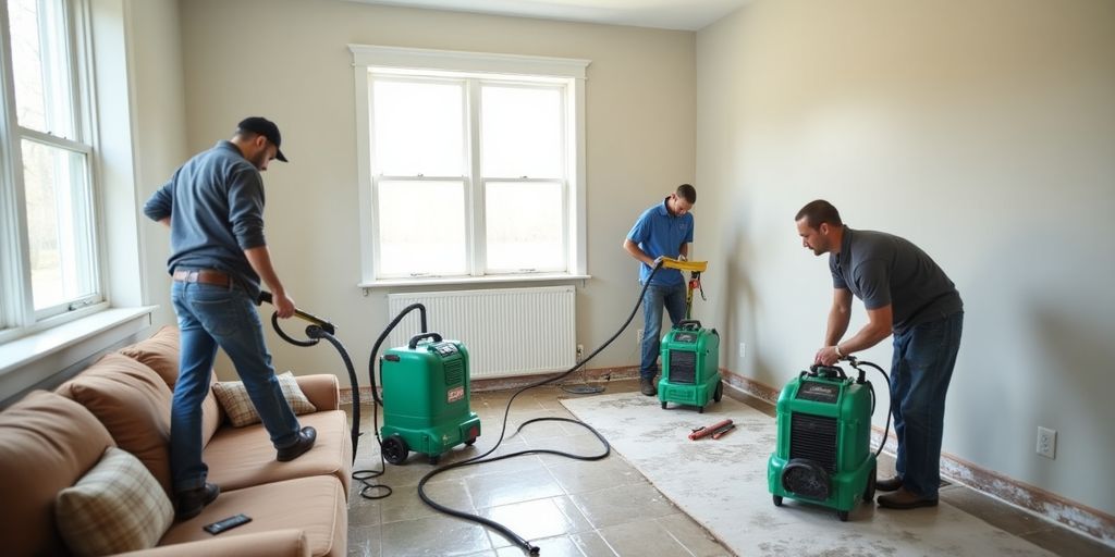 Water damage restoration in a bright, clean room.