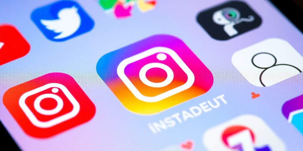 Colorful social media app interface featuring IG logo.