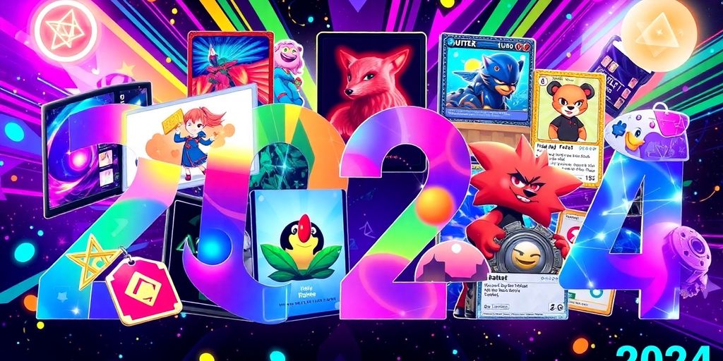 Colorful digital collage of diverse nft collectibles.