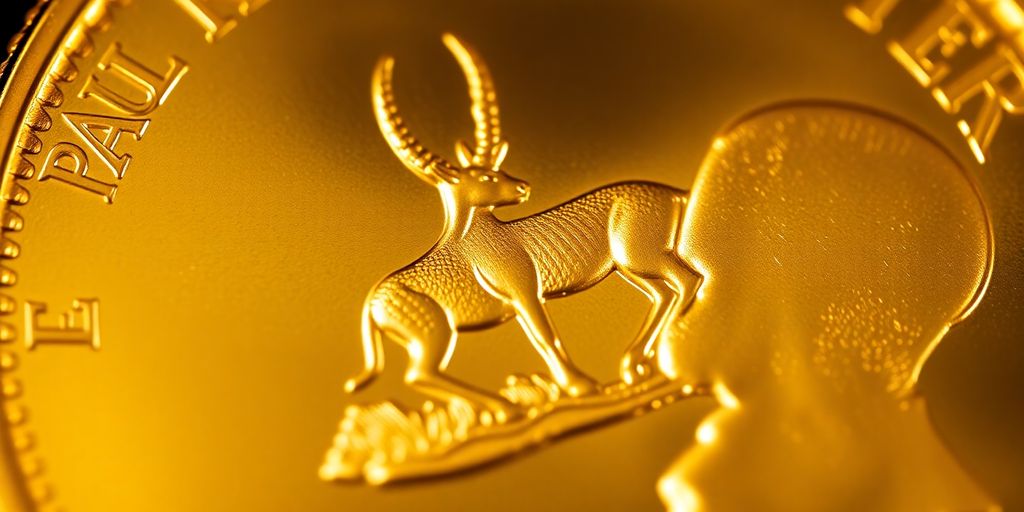 Une pièce d'or Krugerrand brillante et détaillée.