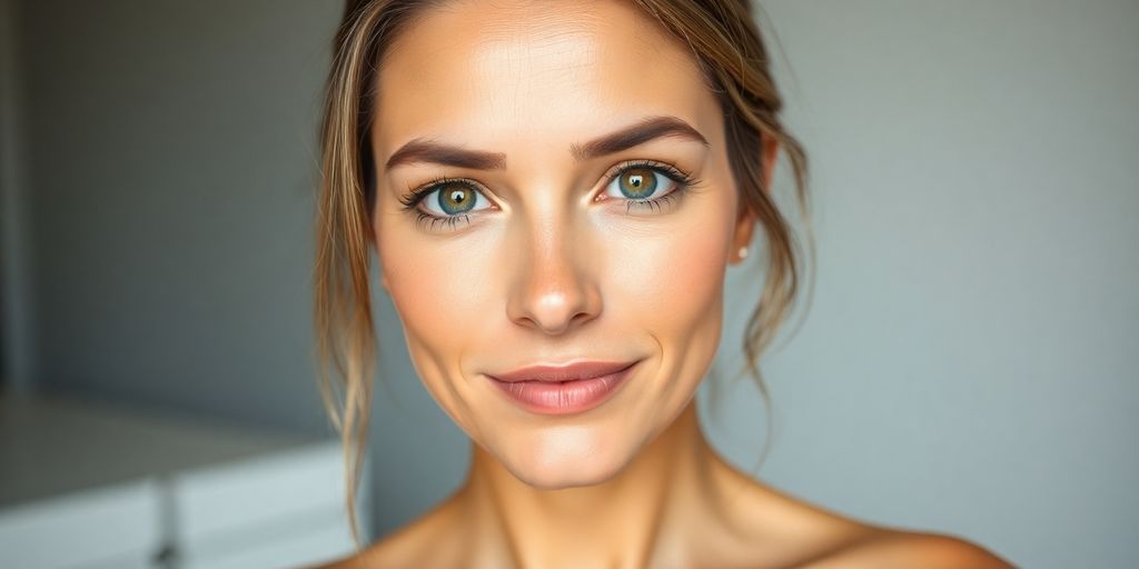 Mulher brasileira sorrindo, antes e depois do exame de vista.