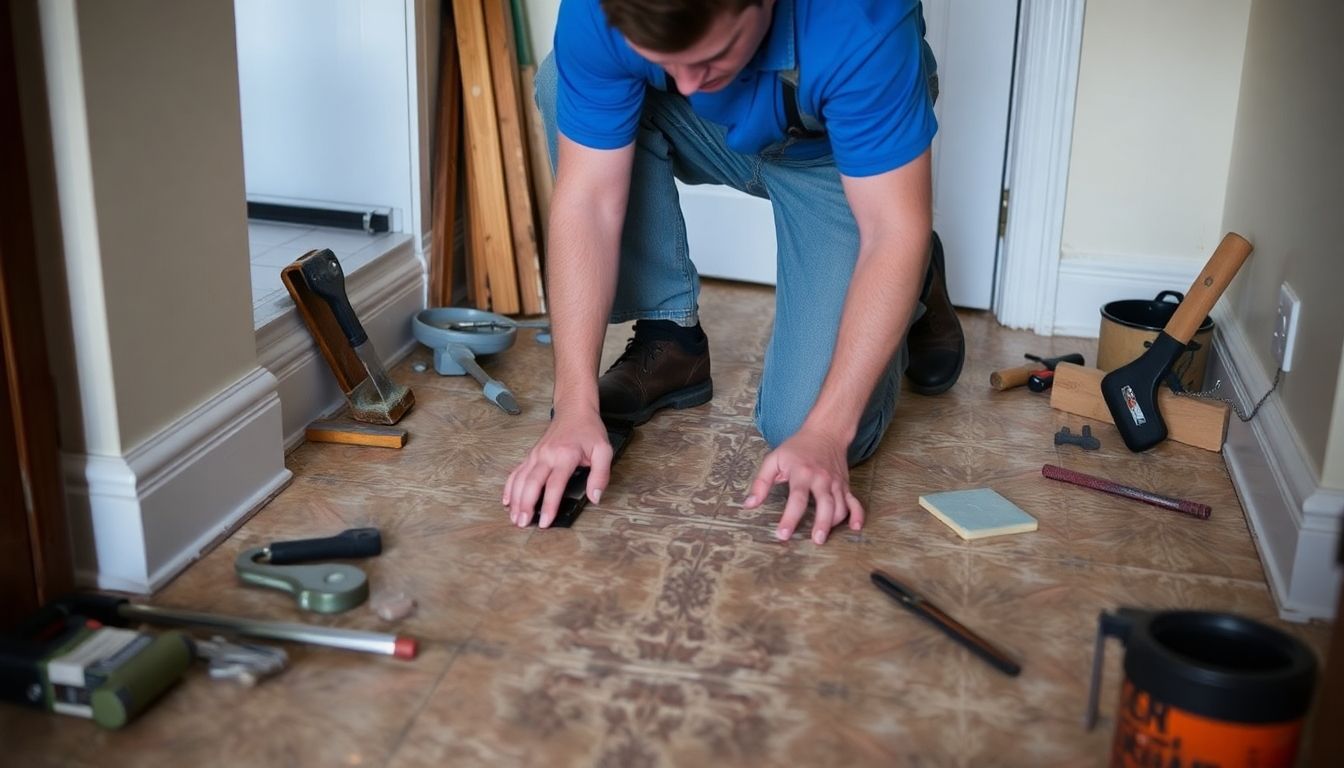 Tiler laying tiles in a Southwark home.
