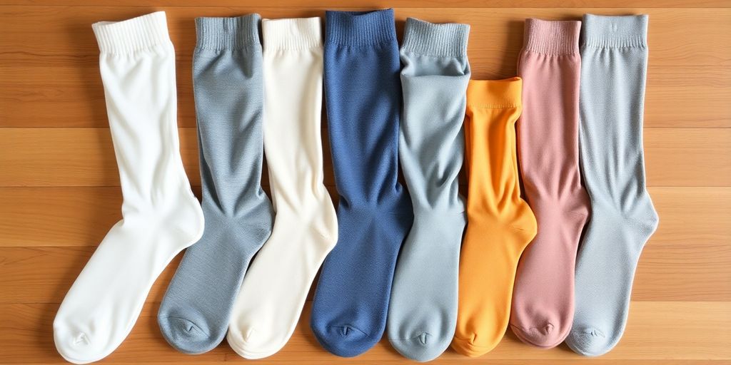 Variety of thin and thick diabetic socks on display.