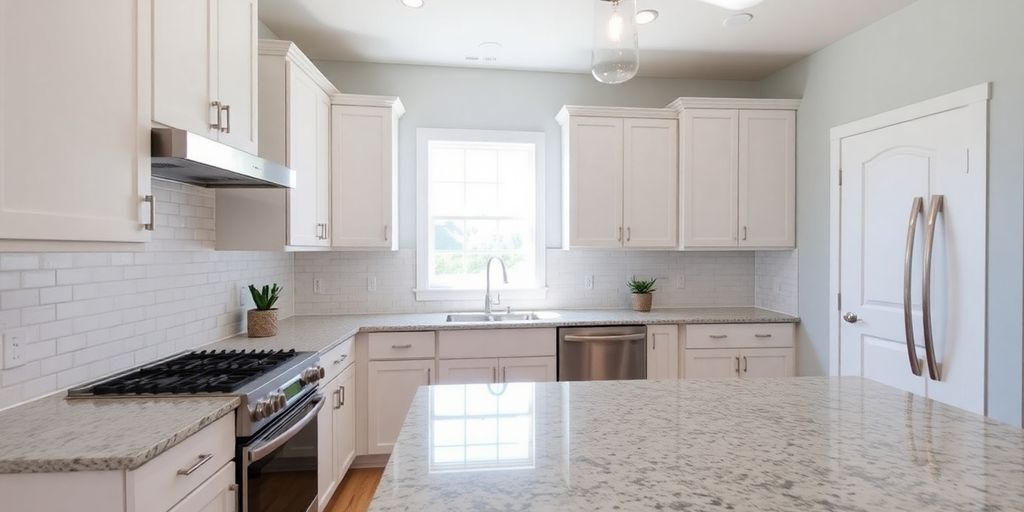 Peachtree City home remodeled kitchen with modern cabinets and countertops.