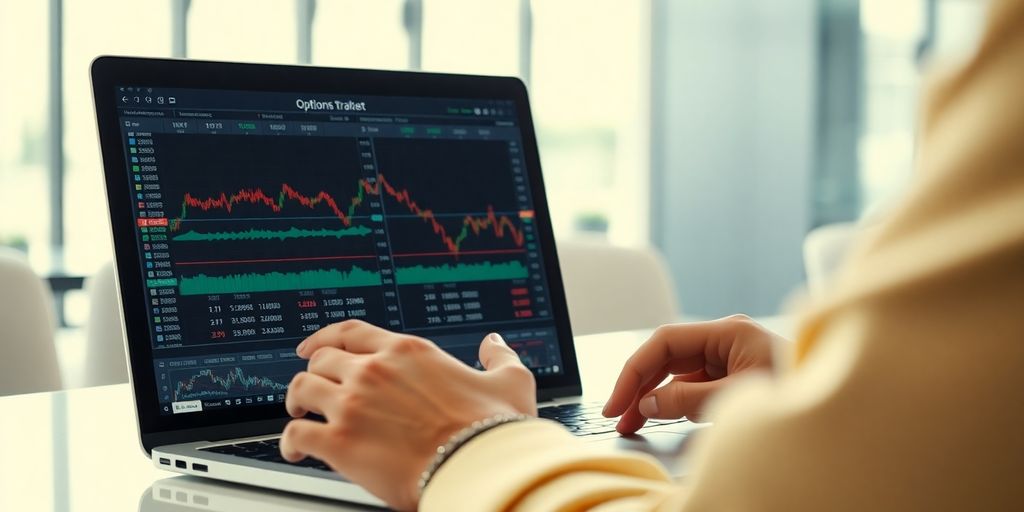 Person analyzing stock market data on a laptop.