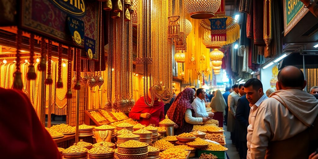 Marché de l'or animé au Moyen-Orient.
