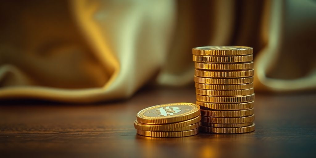 Pièces d'or empilées sur une table en bois.