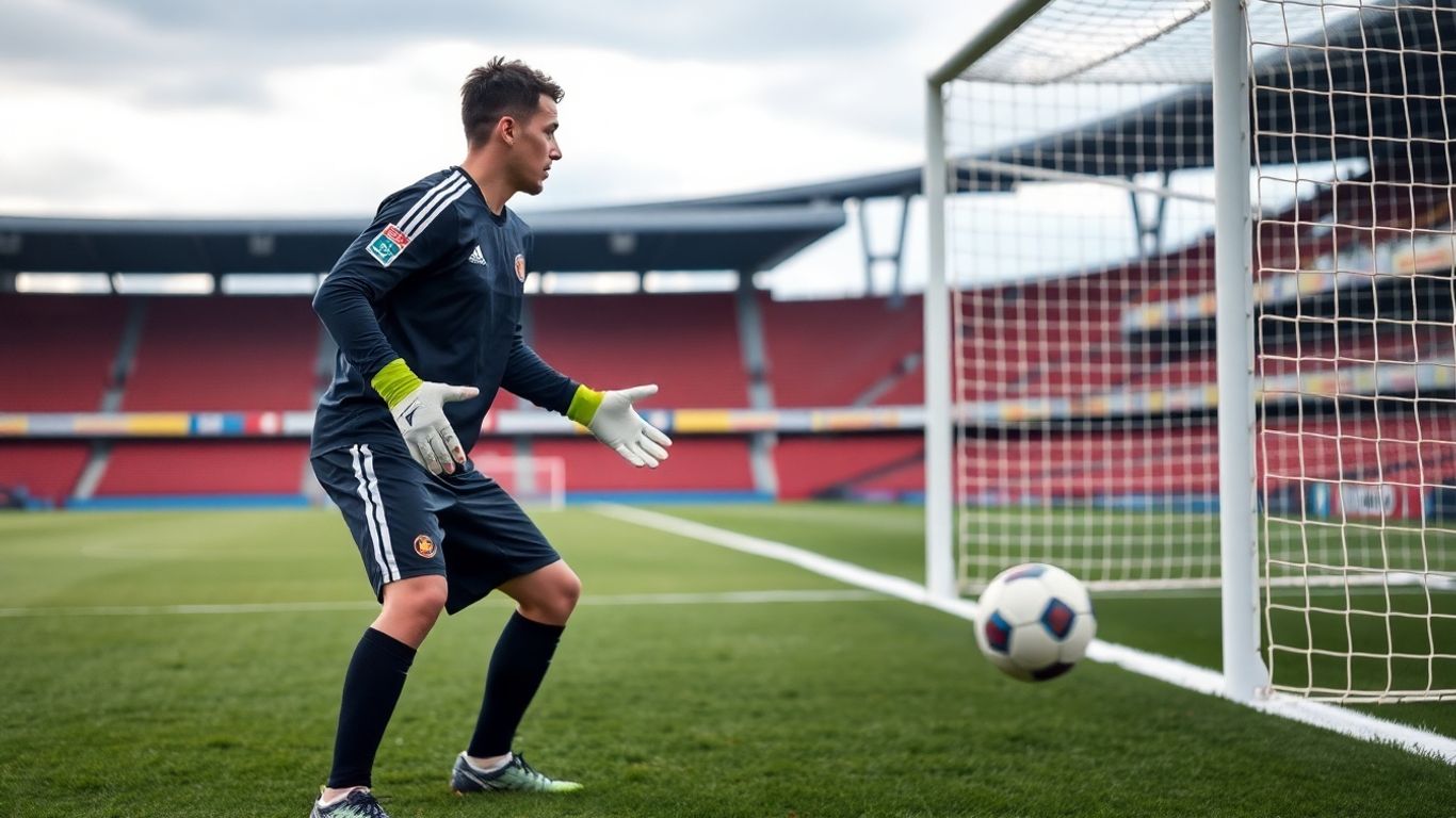 Goalkeeper ready in front of goal during soccer match