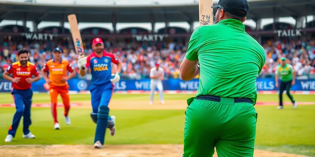 Cricket players in action during an exciting live match.