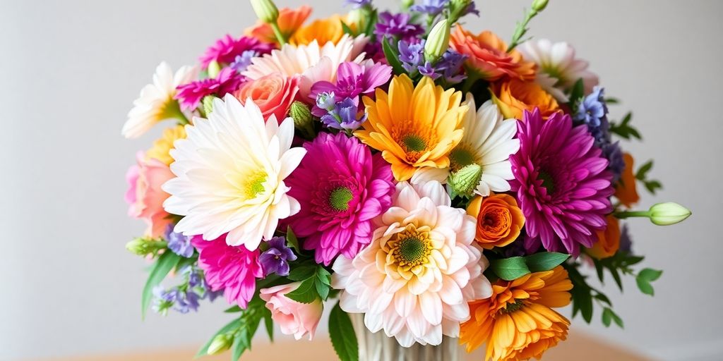 Colorful floral arrangement in a delicate vase.
