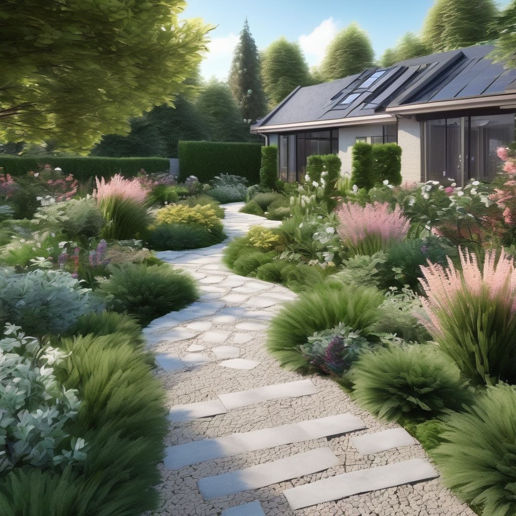 beautiful garden landscape design with paths and walkways