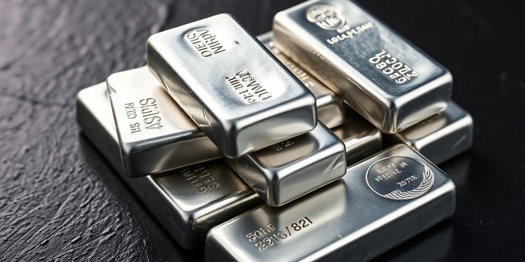 Lingots d'argent brillants sur fond sombre.