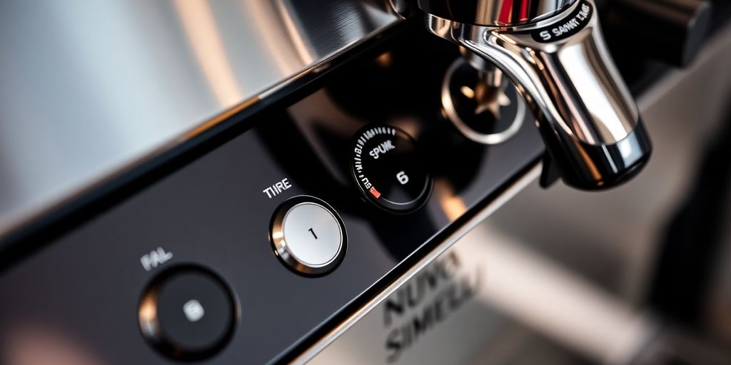 Close-up of Nuova Simonelli espresso machine control panel.