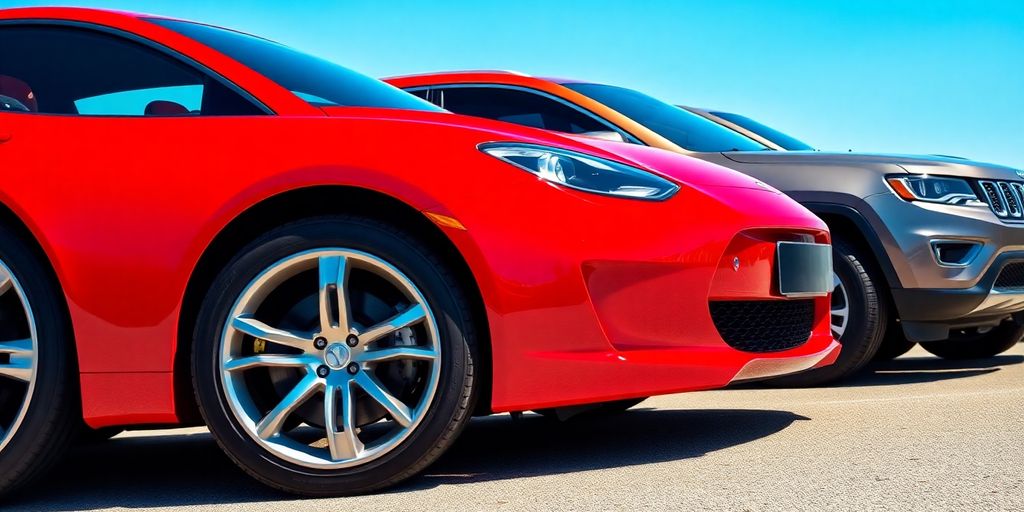 Cars parked with different insurance policy types displayed